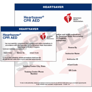 Heartsaver CPR AED Course Completion Card